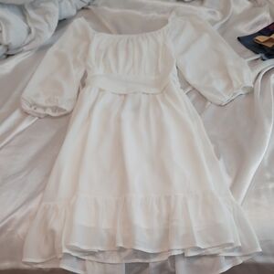 Classic White Puff Sleeve Girls' Formal Dress